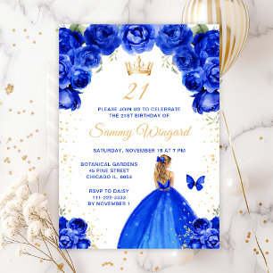 Königliche Blaue Blondhaar Prinzessin Geburtstagsf Einladung