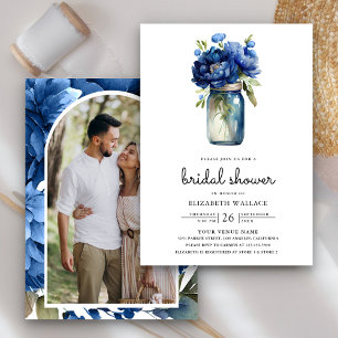 Königliche blaue Blumen-Mason-Glas-Foto-Braut- Dus Einladung
