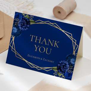 Königliche Blaue Florale Geometrische Hochzeit Dankeskarte