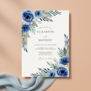 Königliche Blaue Florale Malerische Hochzeit Einladung