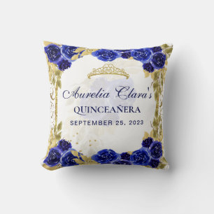 Königliche blaue florale Prinzessin Goldener Bogen Kissen