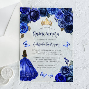 Königliche blaue florale Quinceañera Acryleinladungen
