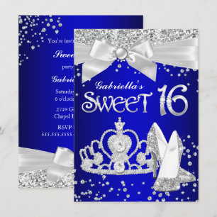 Königliche blaue funkelnde Tiara-Absätze Sweet 16- Einladung
