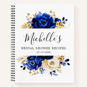Königliche Blaue Gelbe Goldene Blumige Hochzeitspa Notizblock