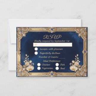 Königliche blaue Gold-Krone-Perle-elegante Luxus RSVP Karte