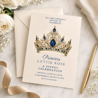 Königliche blaue Gold Prinzessin Tiara Geburtstags Einladung