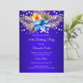 Königliche Blaue Goldblume Geburtstagsparty Einladung (Stehend Vorderseite)