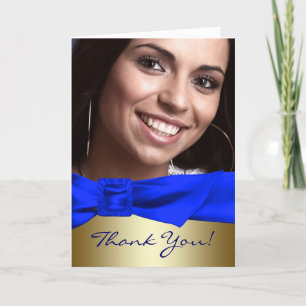 Königliche blaue goldene Foto-Quinceanera-Dankeska Dankeskarte