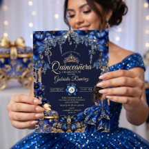 Königliche blaue goldene Tiara Floral Quinceañera