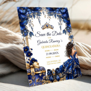 Königliche blaue goldene Tiara Floral Quinceañera Save The Date