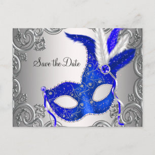 Königliche Blaue Maskerade Save The Date Ankündigungspostkarte