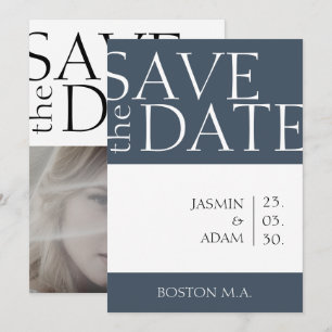 Königliche Blaue Opulenz Minimale Foto-Hochzeit Save The Date