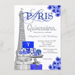 Königliche Blaue Paris Quinceanera Einladungen