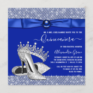 Königliche blaue Quinceanera-Diamant-Tiara-Schuh Einladung
