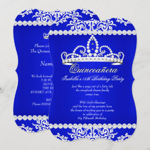 Königliche blaue Quinceanera-Tiara zum 15. Geburts Einladung