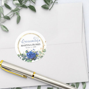 Königliche Blaue Rose Elegante Kalligrafie Quincea Runder Aufkleber