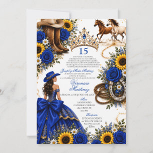 Königliche Blaue Rose Sonnenblume Vaquera Quinceañ Einladung