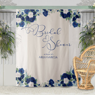 Königliche blaue Rosen-Blumen-Hochzeitsdusche-Hint Wandteppich