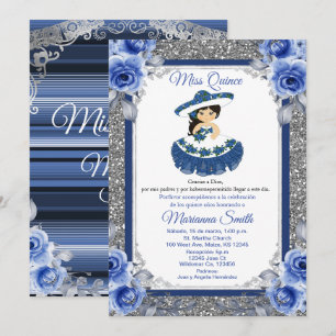 Königliche blaue Rosen Quinceañera Einladung