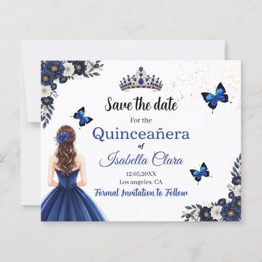 Königliche Blaue Schmetterling Quinceañera Save-th (Vorderseite)