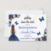 Königliche Blaue Schmetterling Quinceañera Save-th Save The Date (Vorderseite)