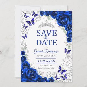 Königliche Blaue Silber Blumen Quinceanera Save The Date