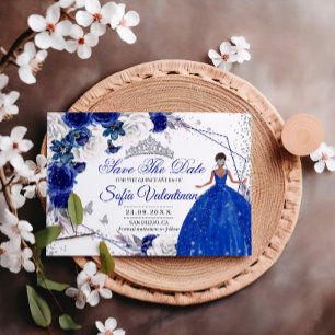 Königliche Blaue Silber Glitter Quinceañera Prinze Save The Date