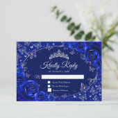 Königliche Blaue Silber-Quinceanera-Antwort RSVP Karte (Stehend Vorderseite)