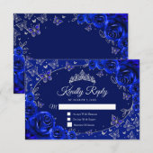 Königliche Blaue Silber-Quinceanera-Antwort RSVP Karte (Vorne/Hinten)