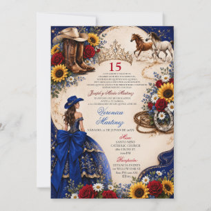Königliche Blaue Sonnenblume Cowgirl Quinceañera Einladung