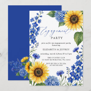 Königliche Blaue Sonnenblumen Florale Verlobungsfe Einladung