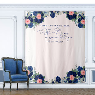 Königliche blaue und korallenrote Blumenhochzeitsk Wandteppich