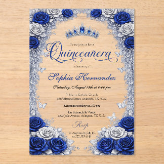Königliche Blue & Silber Quinceanera Acryleinladungen