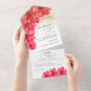 Königliche Blumen Magischer Goldener Sand Hochzeit All In One Einladung