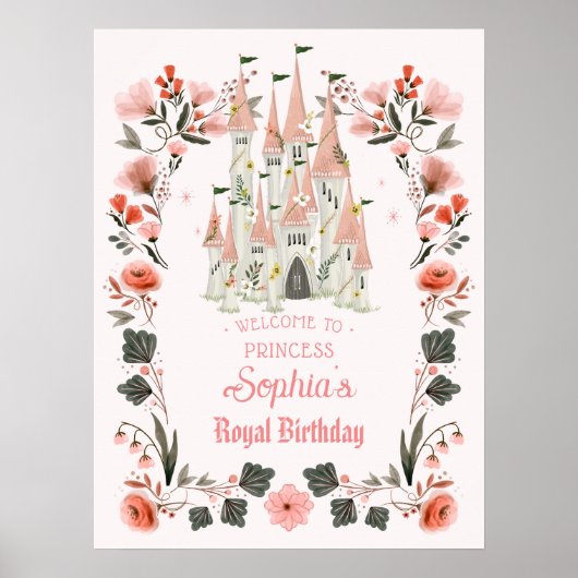 Königliche Burg Geburtstag Begrüßungszeichen Rosa Poster (Vorne)