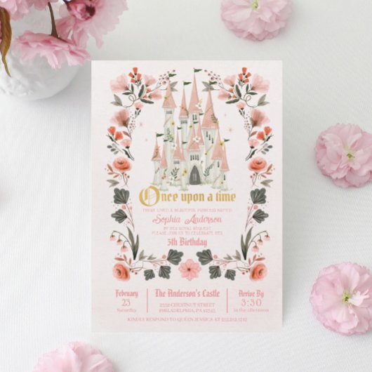 Königliche Burg Pink zum Geburtstag Einladung - Je