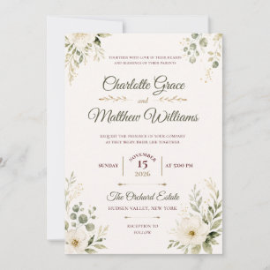 Königliche Burgunder-Aquarell-Blumen-Hochzeitseinl Einladung