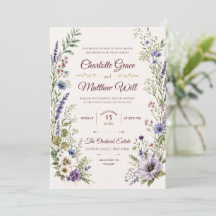 Königliche Burgunder-Aquarell-Blumen-Hochzeitseinl Einladung