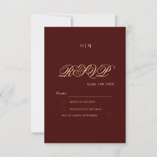 Königliche Burgunder Gold Rosen Hochzeit der RSVP Karte
