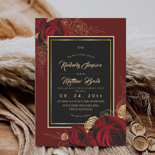 Königliche Burgunderrosen Boho-Hochzeit Einladung
