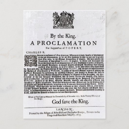 Königliche Erklärung, 1675 Postkarte (Vorderseite)