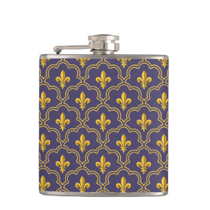 Königliche Fleur-de-Lis Lila und Gold Muster Flachmann