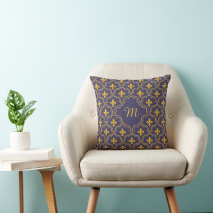 Königliche Fleur-de-Lis Lila und Gold Muster Kissen