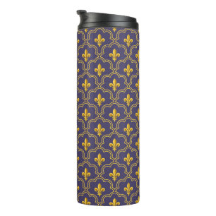 Königliche Fleur-de-Lis Lila und Gold Muster Thermosbecher