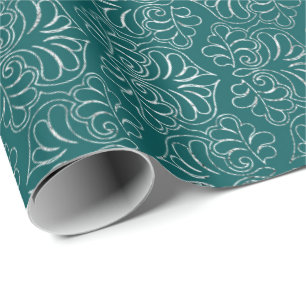 Königliche Florale Vintage Tief Teal Silber Vip Geschenkpapier
