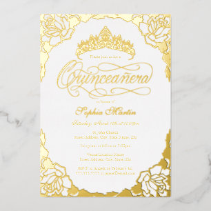 Königliche Goldene Elegante Schrift Quinceanera  Folieneinladung
