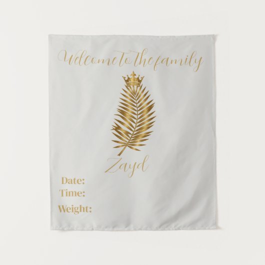 Königliche Goldene Palm-Willkommens-Geburtsanzeige Wandteppich (Vorderseite)