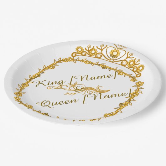 Königliche goldene und Queen-Breitpapier-Platte Pappteller (Schrägansicht)