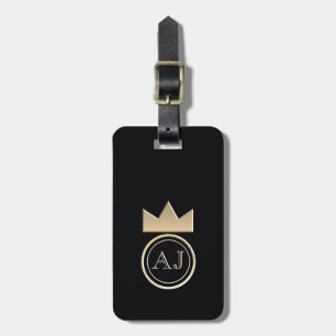 Königliche Goldkronenmonogramm Schwarze Rücksendea Gepäckanhänger