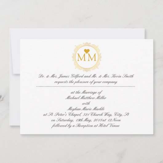 Königliche Hochzeitseinladung | Monogram Gold Scri Einladung (Vorderseite)